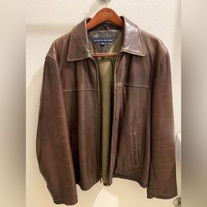 Smart and rugged brown leather Tommy jacket.